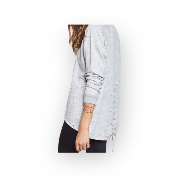 new Michael Lauren ✶ Zuma Sweater ✶ Back Lace Up Sweatshirt ✶ Heather Grey ✶ S ✶ - Picture 10 of 15